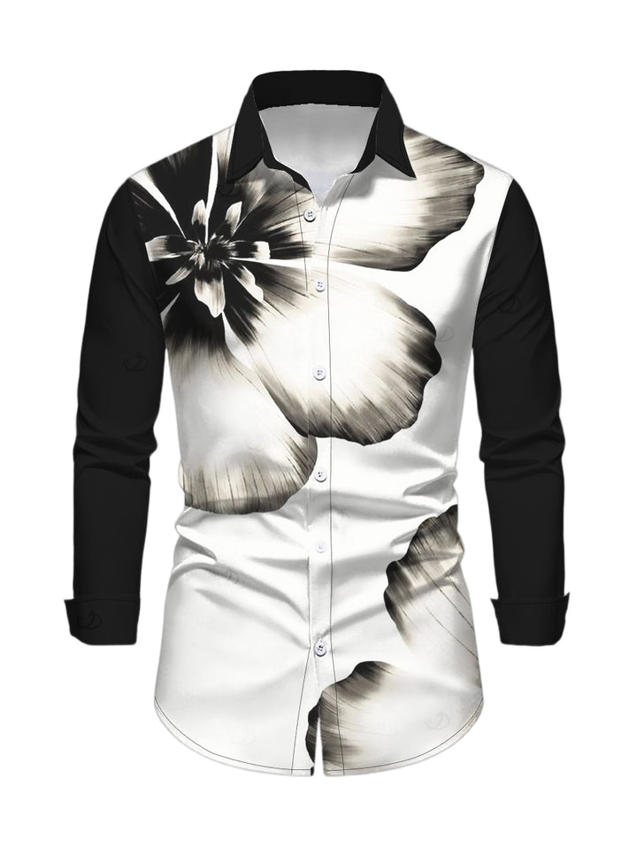 Men's Ink Panting Floral Print Button Up Long Sleeve Shirt