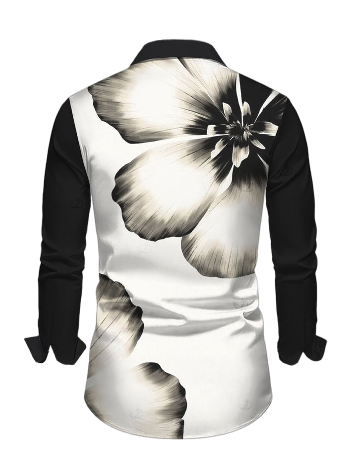 Men's Ink Panting Floral Print Button Up Long Sleeve Shirt