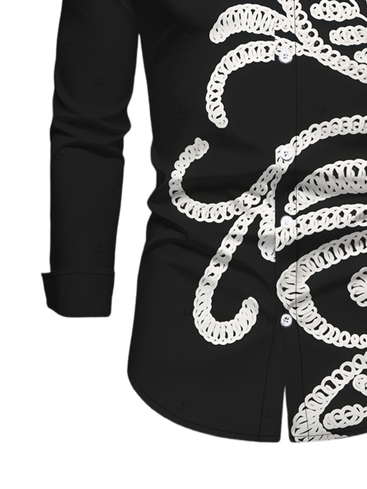 Men's Vintage Crochet Hollow Out Pattern Long Sleeve Button Up Shirt