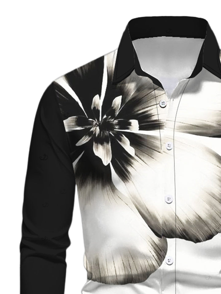 Men's Ink Panting Floral Print Button Up Long Sleeve Shirt