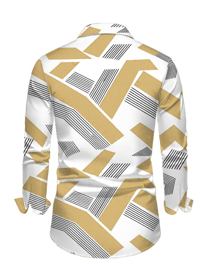 Men's Colorblock Geometric Striped Print Button Up Long Sleeve Shirt