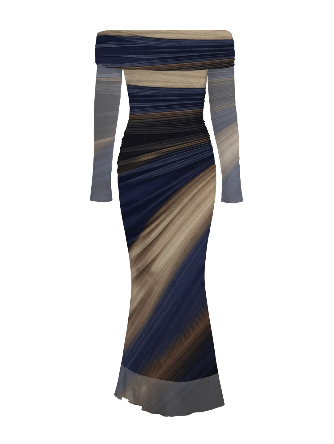 Tie Dye Print Off the Shoulder Ruched Mesh Panel Bodycon Elegant Party Dress
