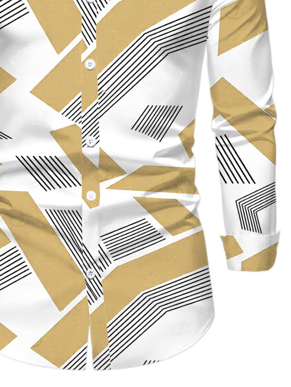Men's Colorblock Geometric Striped Print Button Up Long Sleeve Shirt