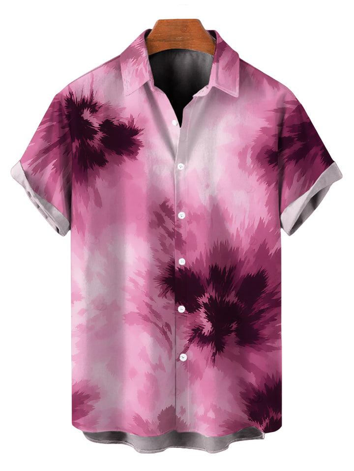 Men's Tie Dye Ombre Print Button Up Vacation Shirt
