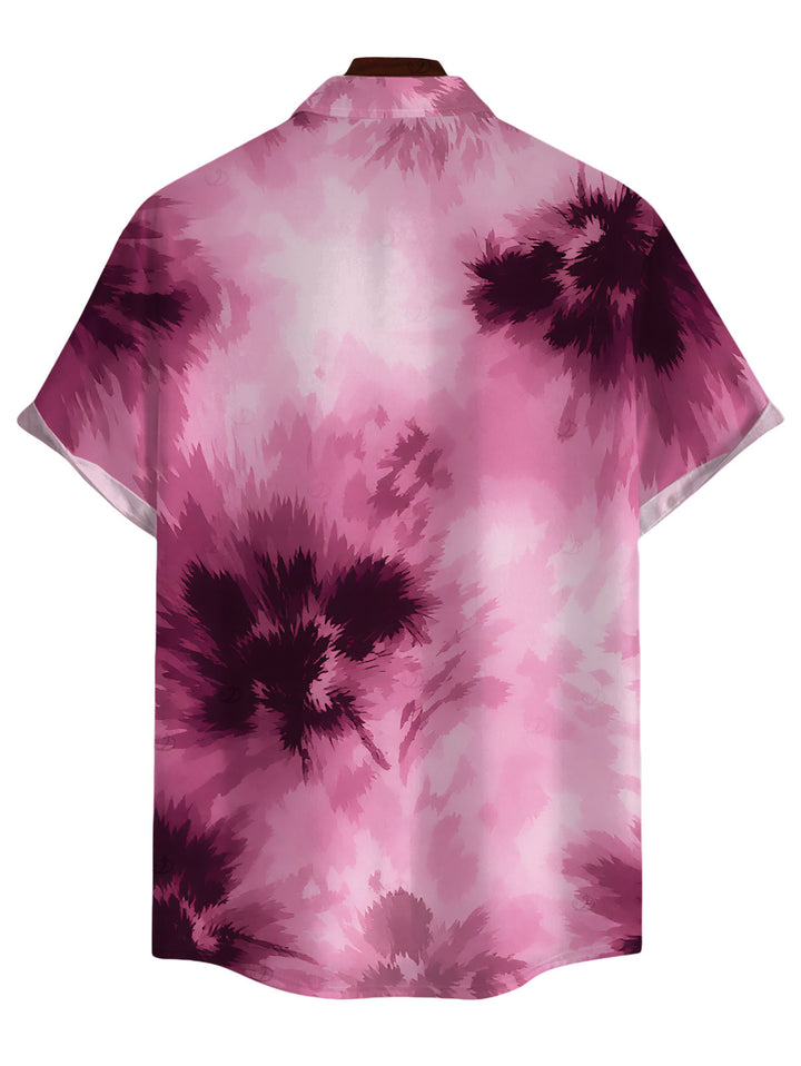 Men's Tie Dye Ombre Print Button Up Vacation Shirt