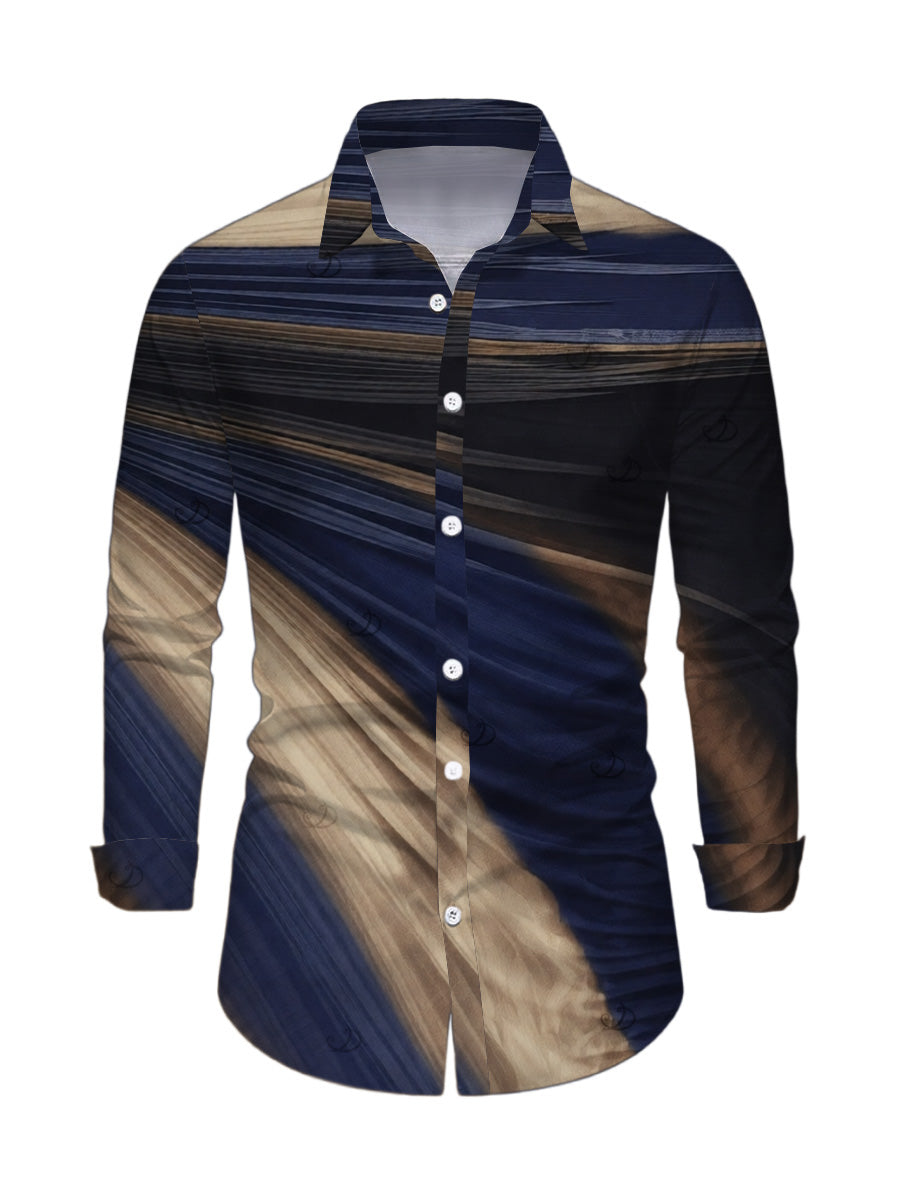 Men's Ombre Tie Dye Print Button Up Long Sleeve Shirt