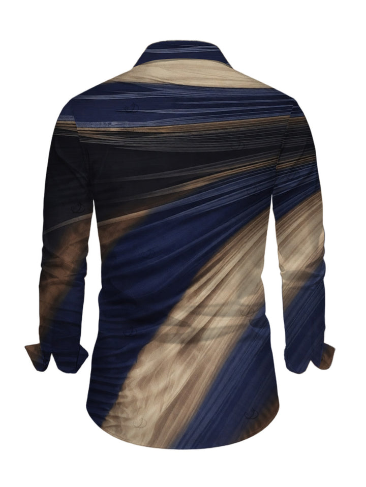 Men's Ombre Tie Dye Print Button Up Long Sleeve Shirt