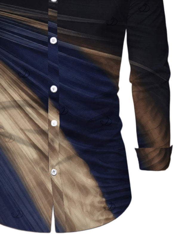 Men's Ombre Tie Dye Print Button Up Long Sleeve Shirt
