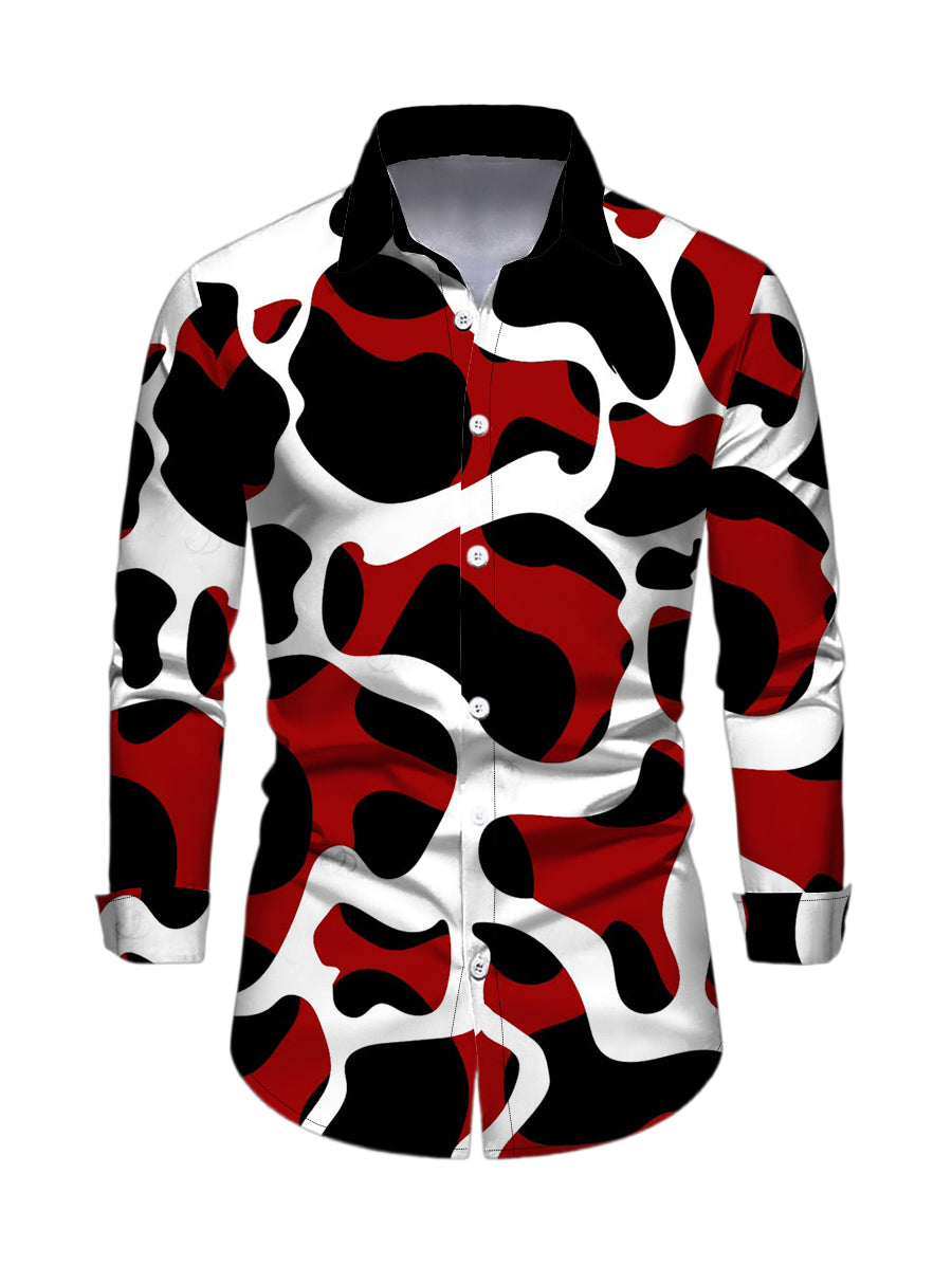 Men's Colorblock Abstract Irregular Print Button Up Long Sleeve Shirt