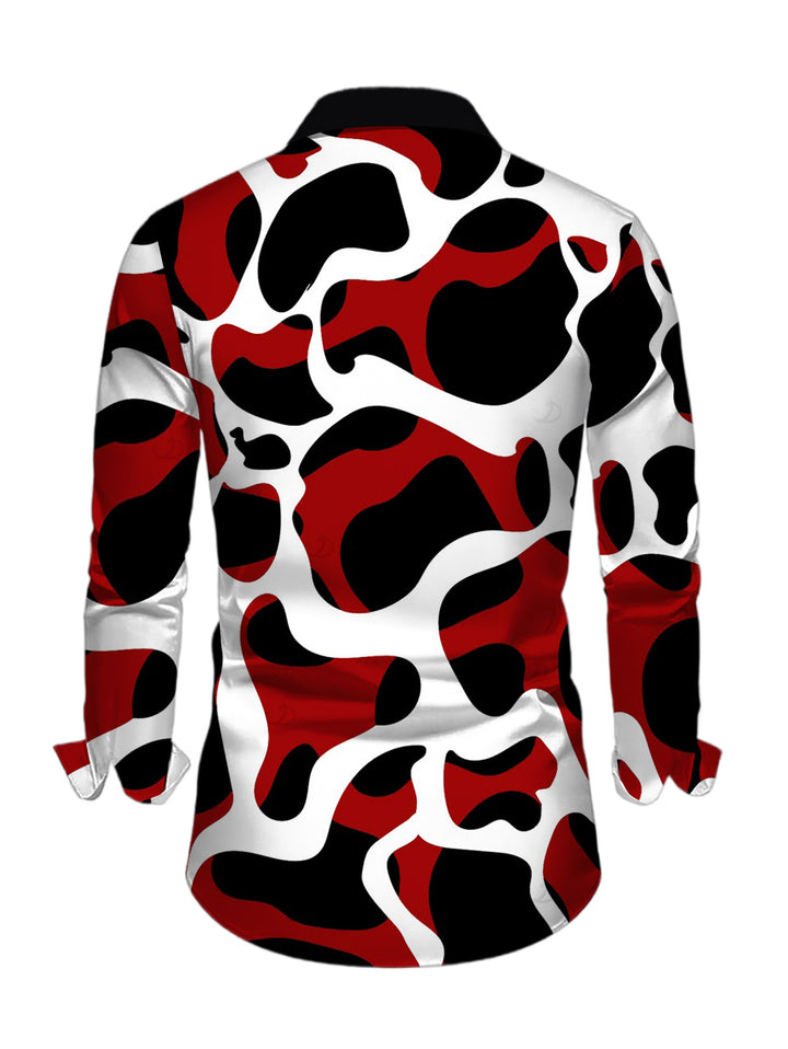 Men's Colorblock Abstract Irregular Print Button Up Long Sleeve Shirt
