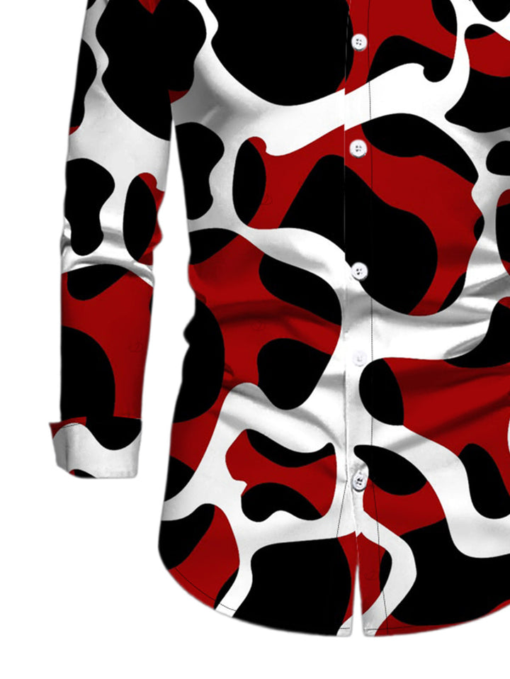 Men's Colorblock Abstract Irregular Print Button Up Long Sleeve Shirt