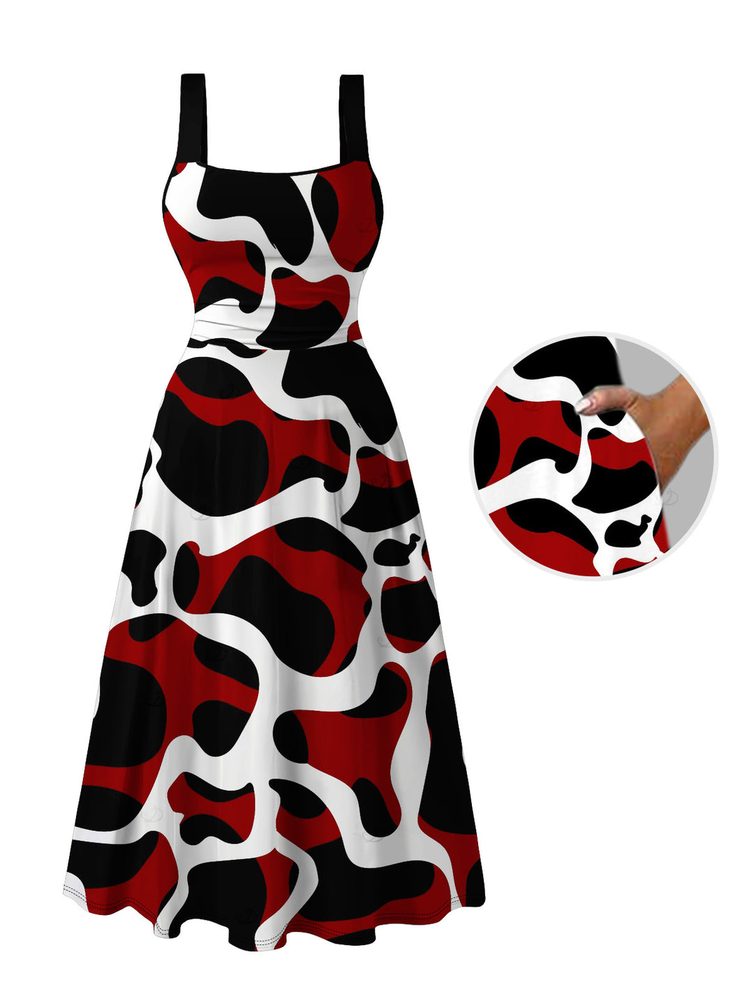 Colorblock Abstract Irregular Print Pockets Square Neck A Line Vacation Dress