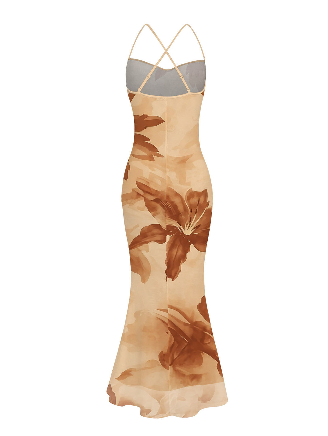Lily Floral Print Crisscross Ruched Mesh Bodycon Hawaiian Vacation Dress