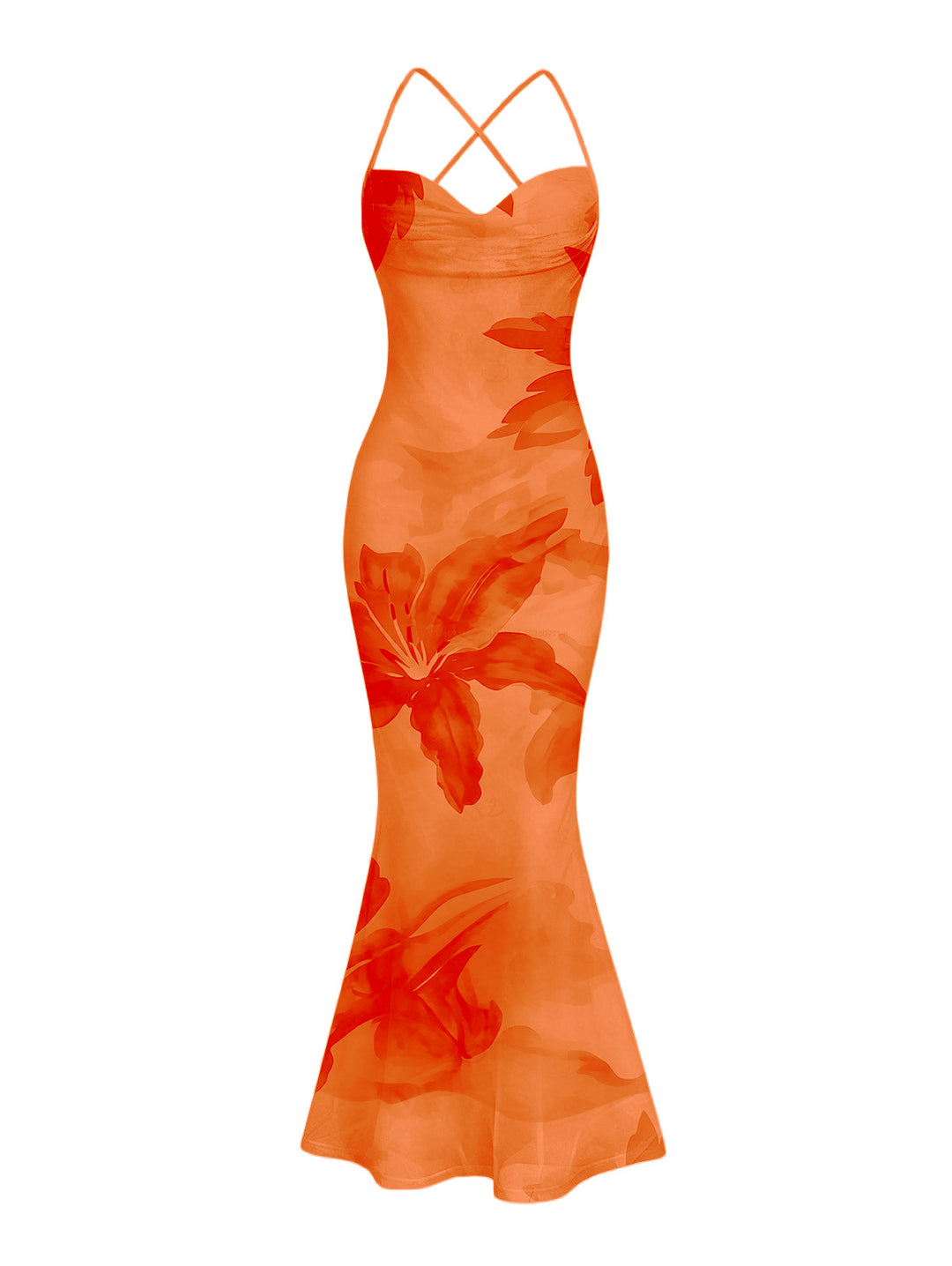 Lily Floral Print Crisscross Ruched Mesh Bodycon Hawaiian Vacation Dress