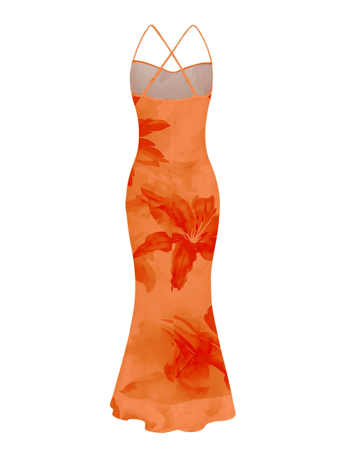 Lily Floral Print Crisscross Ruched Mesh Bodycon Hawaiian Vacation Dress