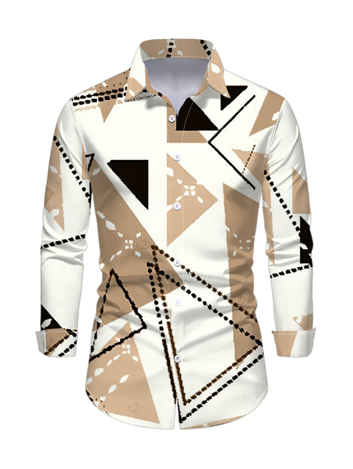 Men's Colorblock Geometric Print Button Up Long Sleeve Shirt
