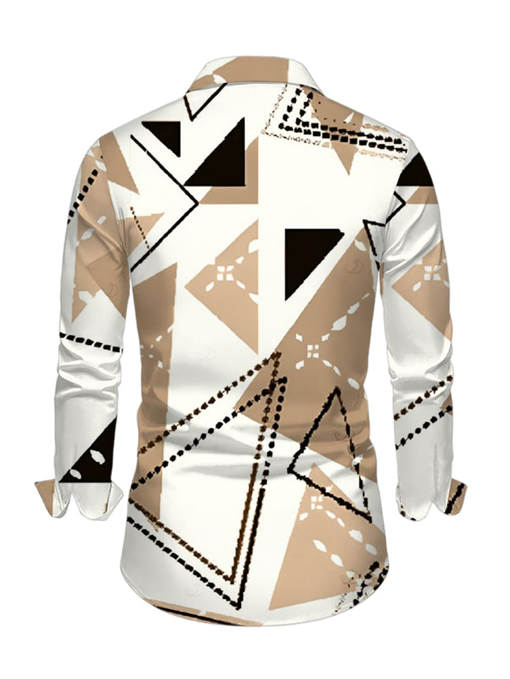 Men's Colorblock Geometric Print Button Up Long Sleeve Shirt
