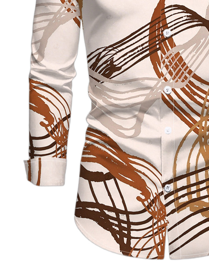 Men's Abstract Line Print Button Up Long Sleeve Vintage Shirt