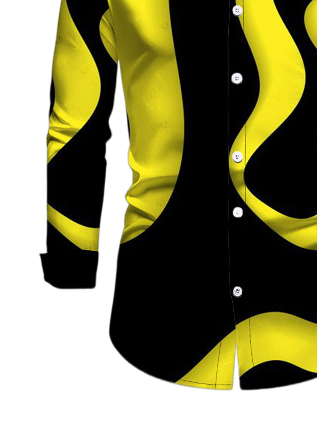 Men's Contrast Color Wave Curve Print Button Up Long Sleeve Shirt