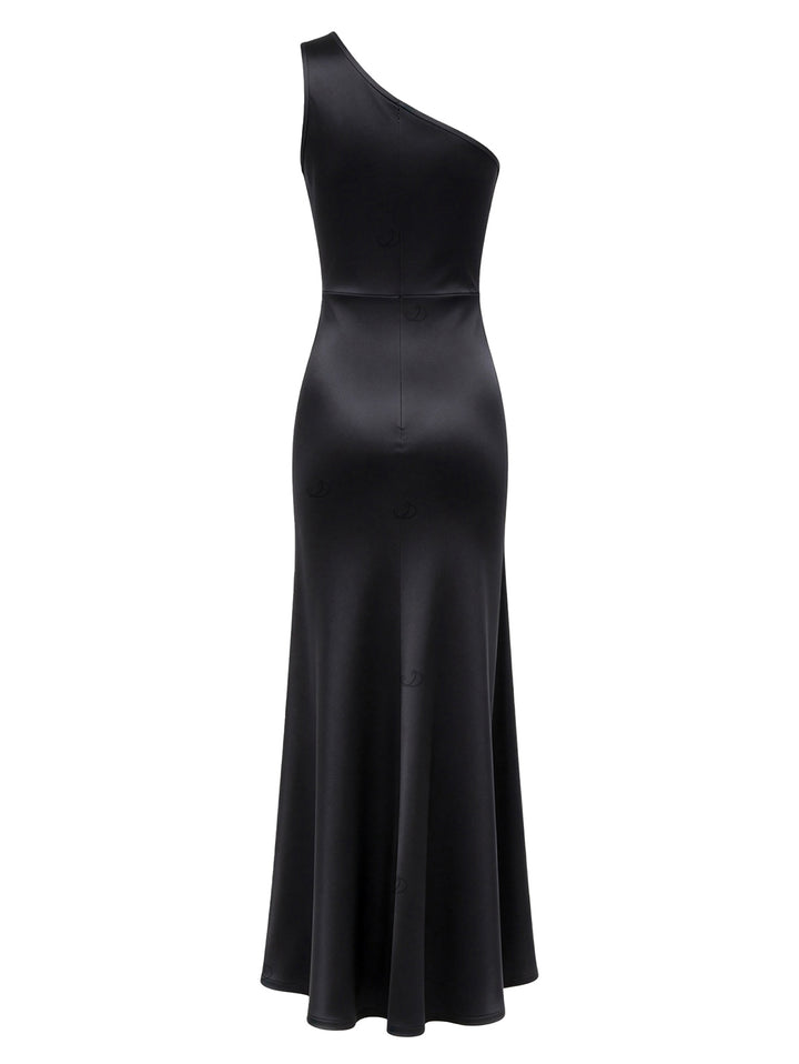 Contrast Color One Shoulder Satin Elegant Evening Dress