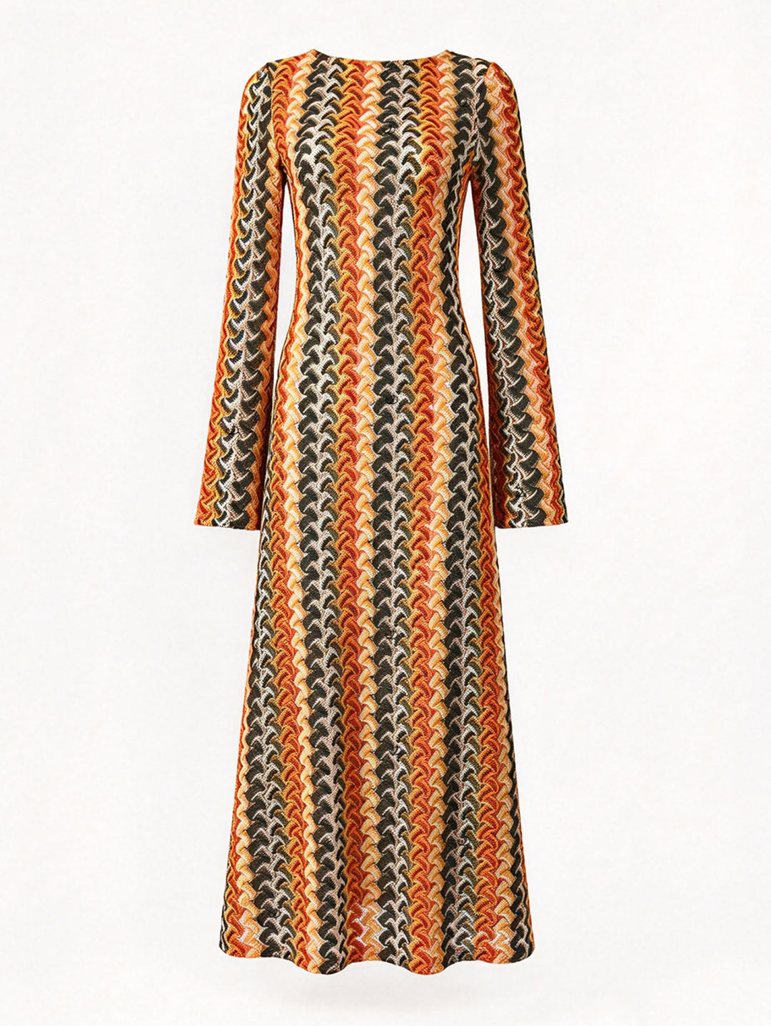 Ethnic Style Wavy Colorblock Striped Long Sleeve Knit Dress
