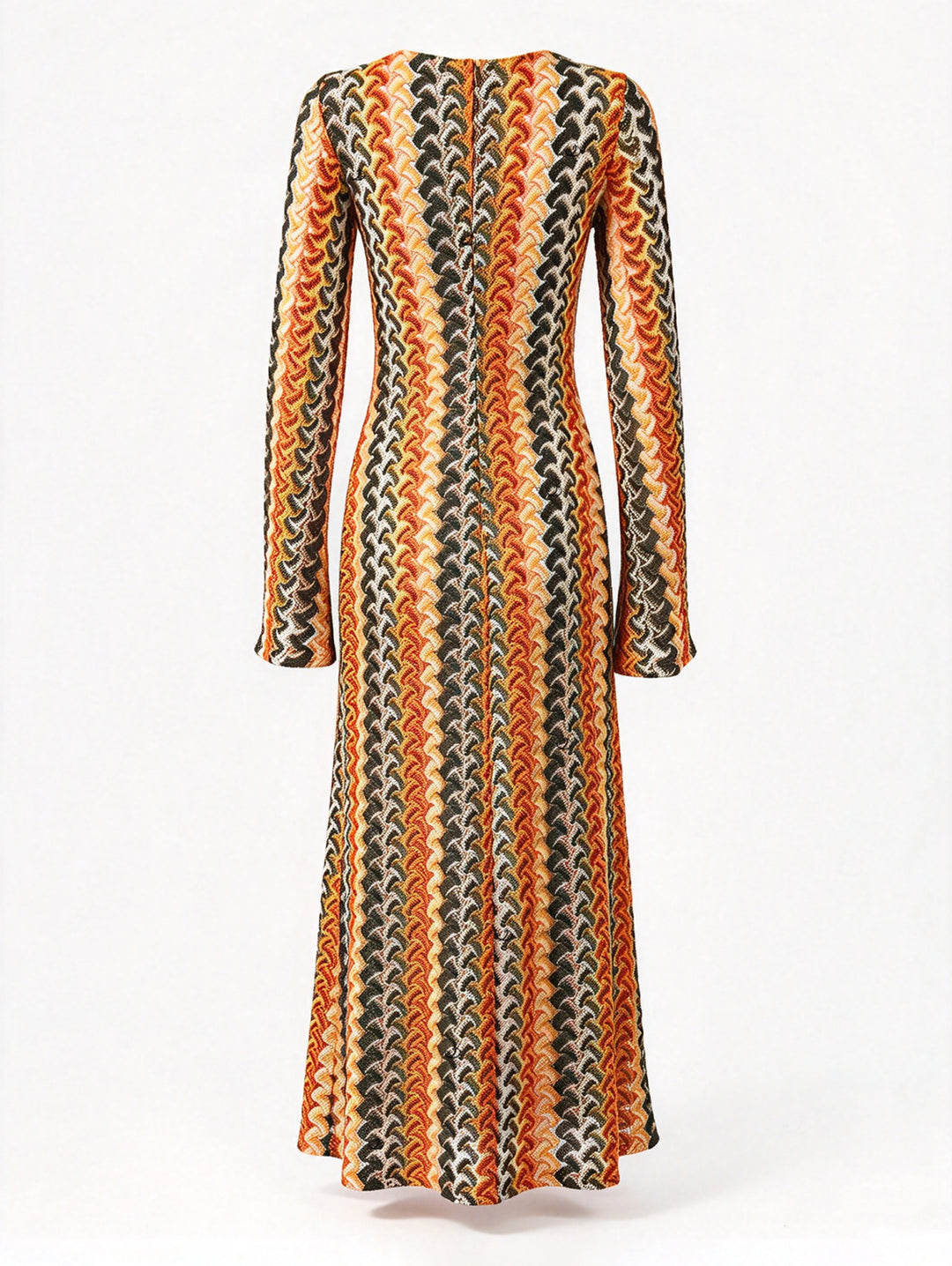 Ethnic Style Wavy Colorblock Striped Long Sleeve Knit Dress
