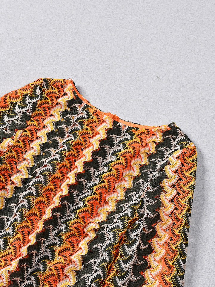 Ethnic Style Wavy Colorblock Striped Long Sleeve Knit Dress