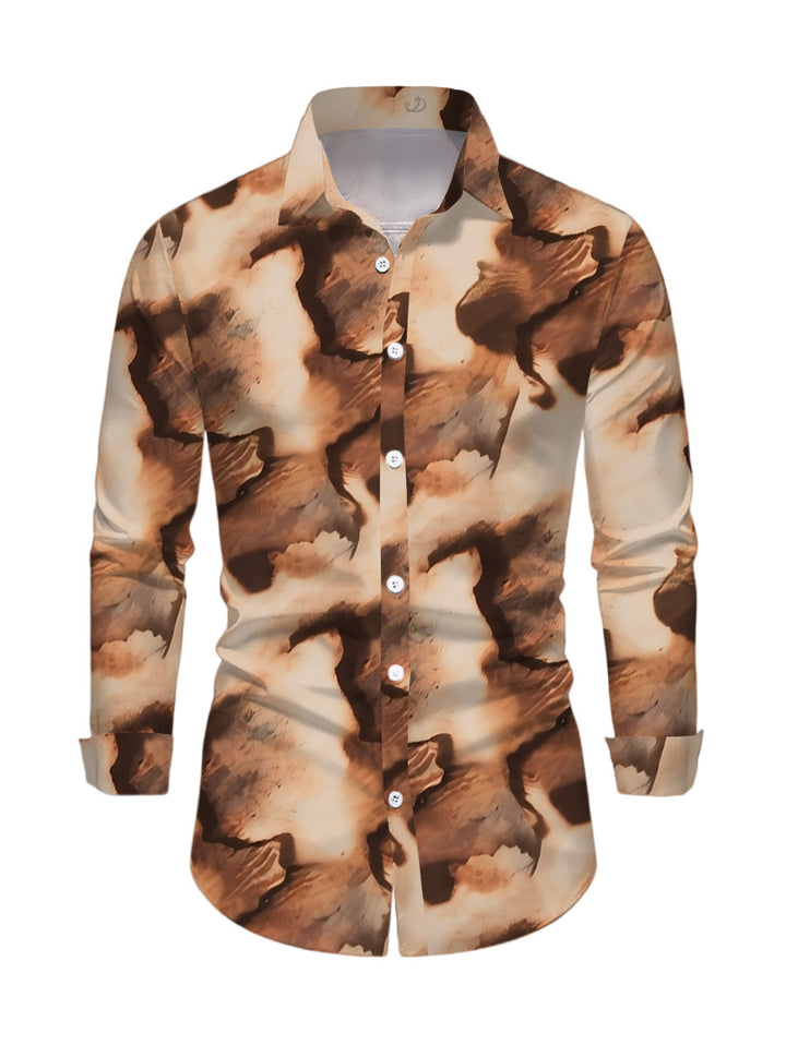 Men's Tie Dye Ink Painting Print Button Up Long Sleeve Vintage Shirt