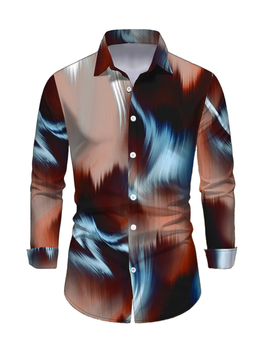 Men's Tie Dye Ink Painting Print Button Up Long Sleeve Vintage Shirt