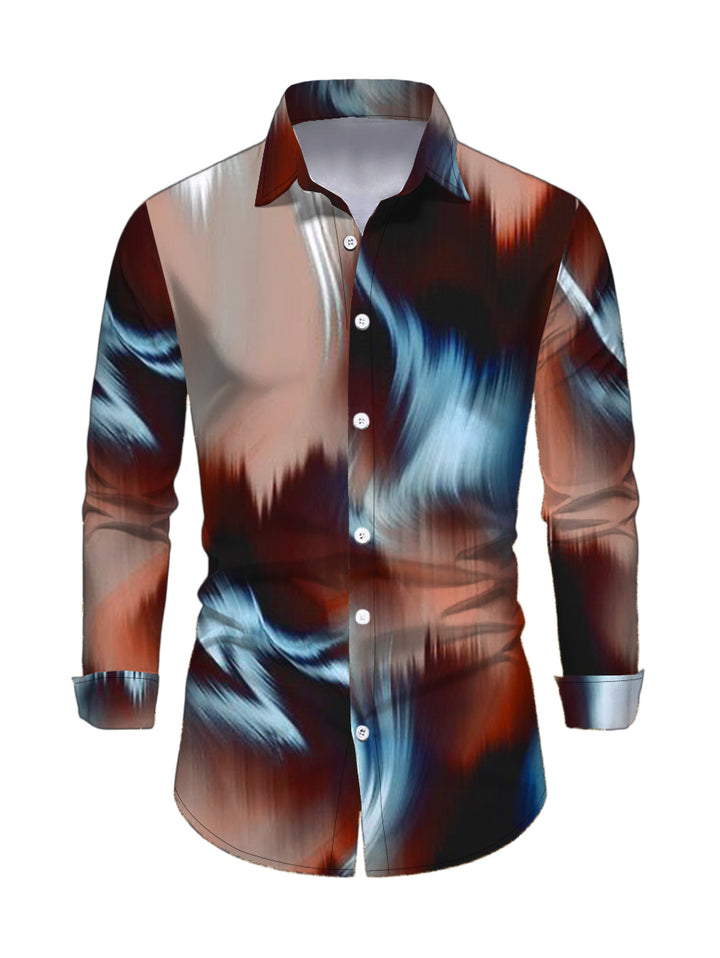 Men's Tie Dye Ink Painting Print Button Up Long Sleeve Vintage Shirt