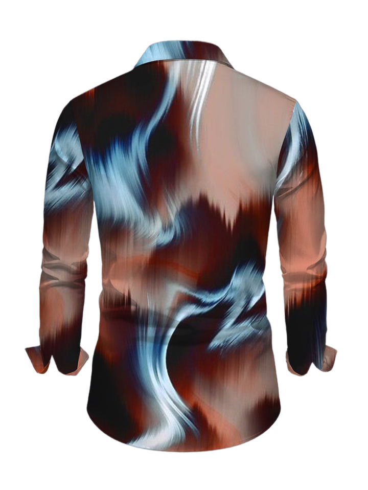 Men's Tie Dye Ink Painting Print Button Up Long Sleeve Vintage Shirt