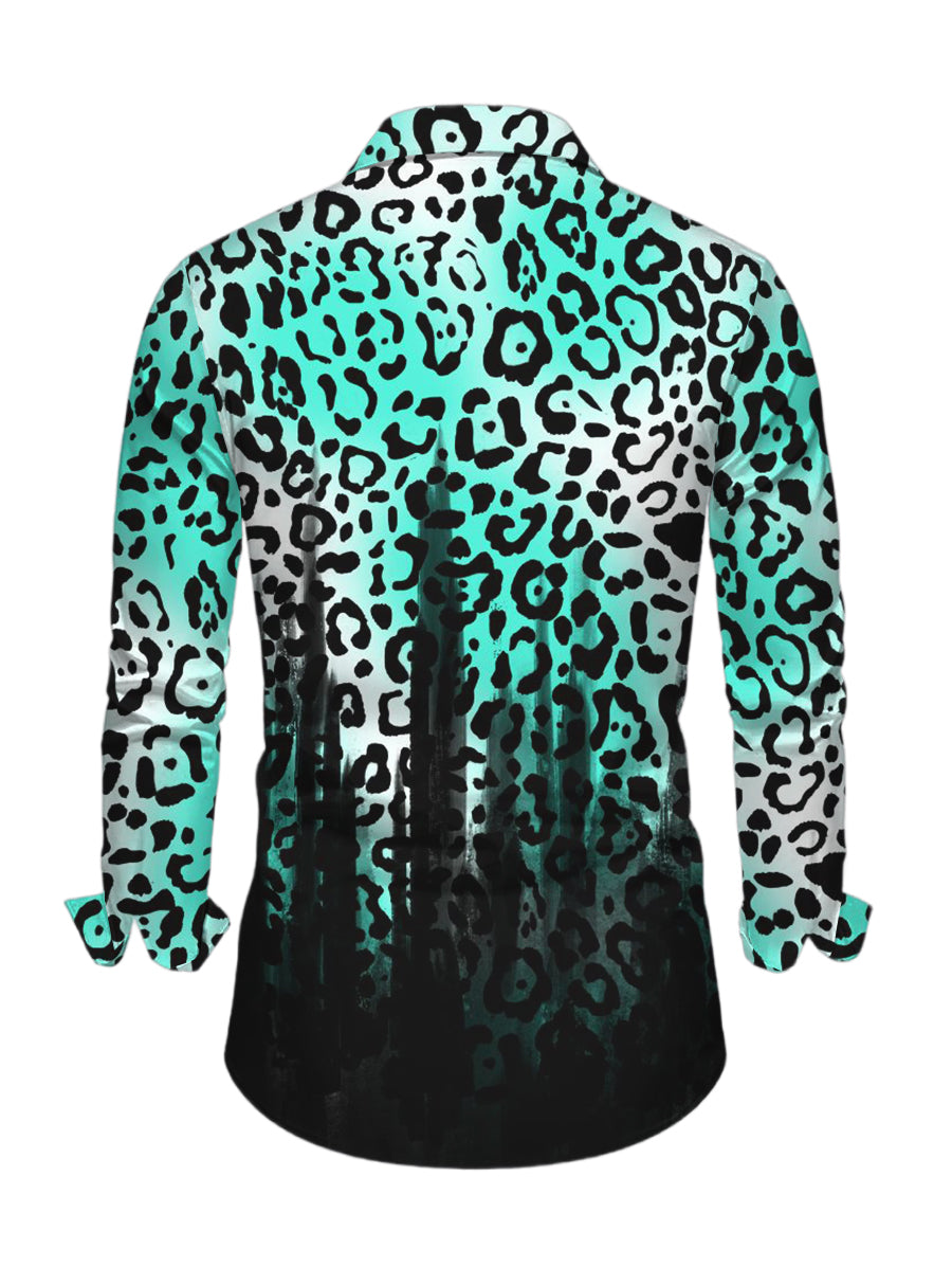 Men's Ombre Leopard Print Button Up Long Sleeve Vintage Shirt
