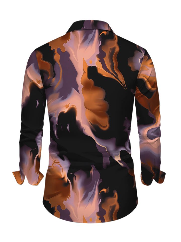 Men's Abstract Fluid Marble Tie Dye Print Button Up Long Sleeve Vacation Shirt