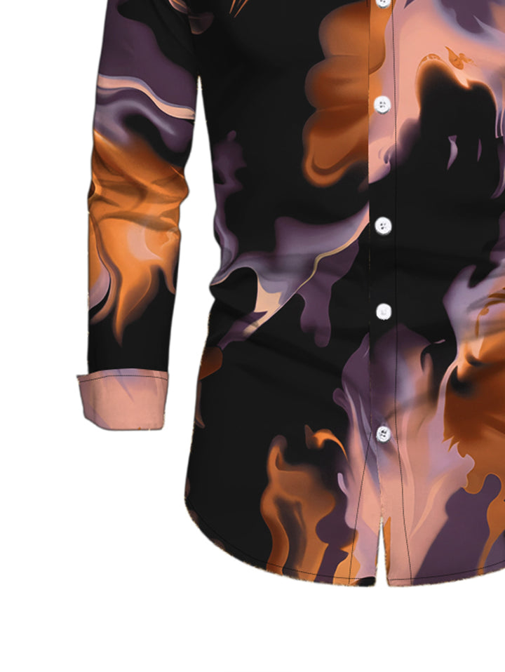 Men's Abstract Fluid Marble Tie Dye Print Button Up Long Sleeve Vacation Shirt