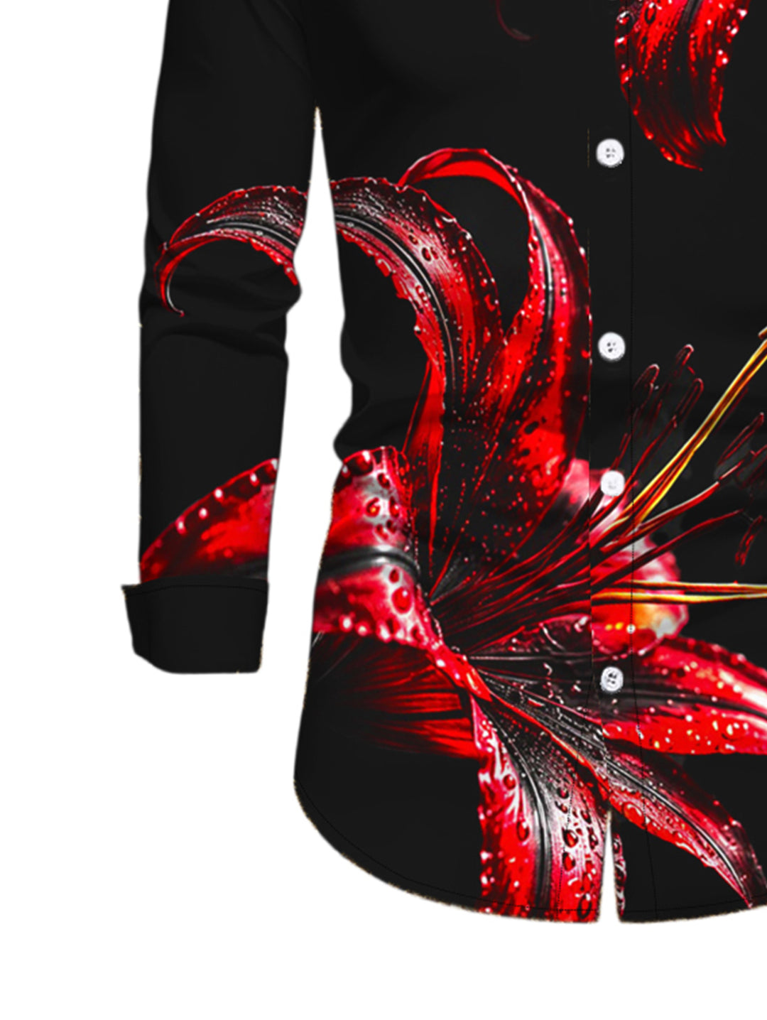 Men's Red Lily Floral Print Button Up Long Sleeve Vintage Shirt
