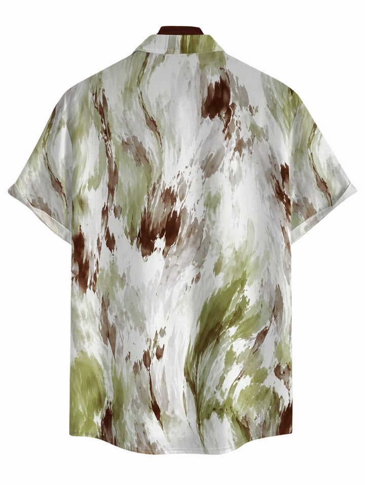 Men's Ink Painting Tie Dye Print Button Up Short Sleeve Vintage Vacation Shirt