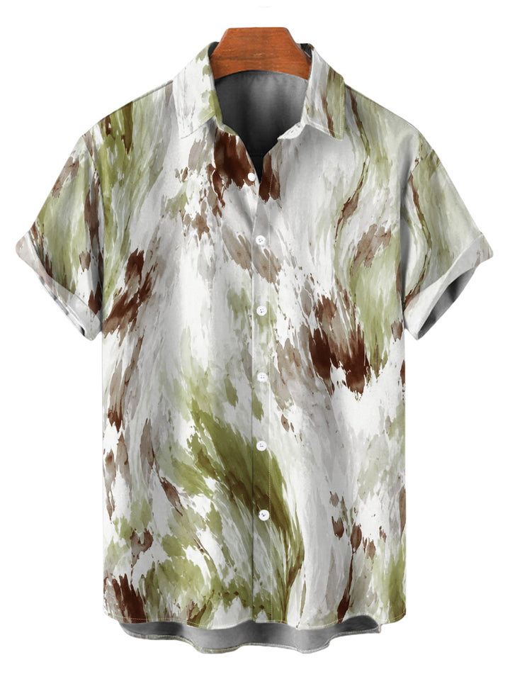 Men's Ink Painting Tie Dye Print Button Up Short Sleeve Vintage Vacation Shirt