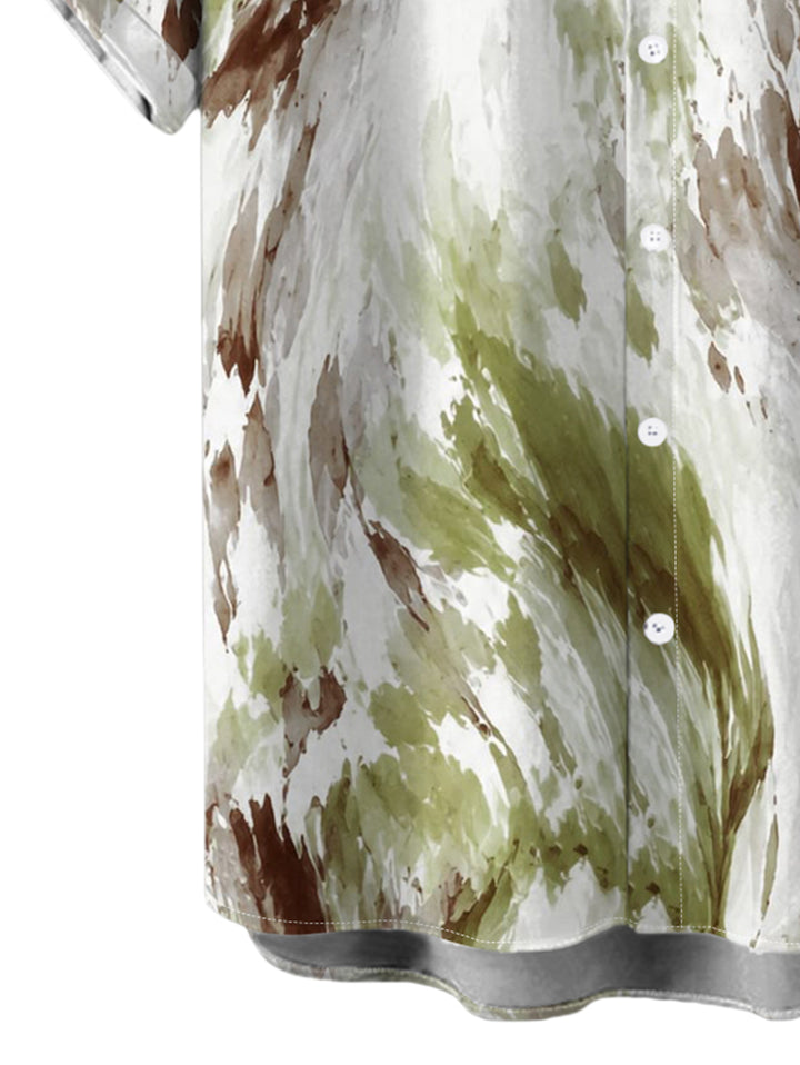 Men's Ink Painting Tie Dye Print Button Up Short Sleeve Vintage Vacation Shirt