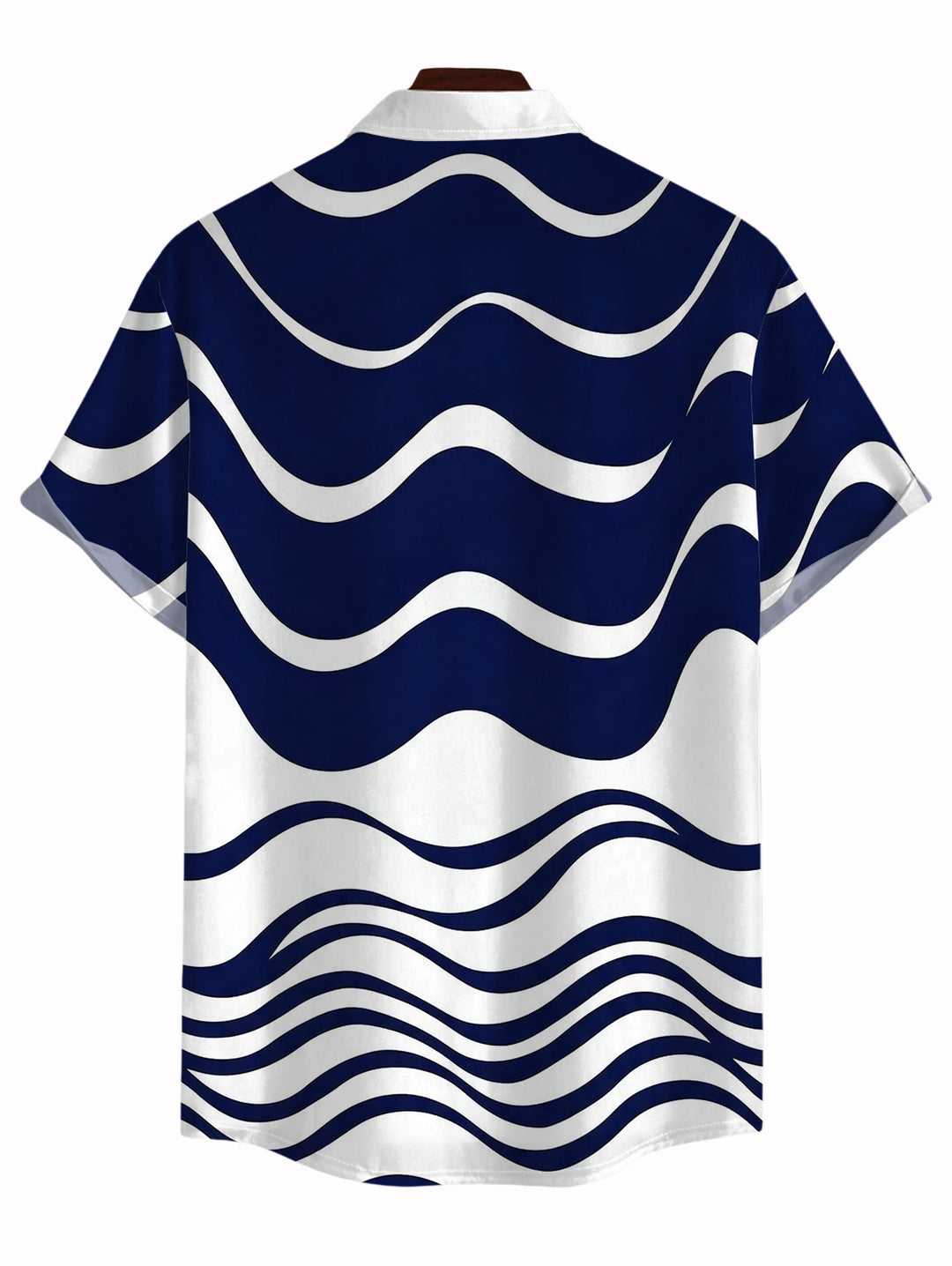 Men's Colorblock Wave Striped Print Button Up Short Sleeve Shirt