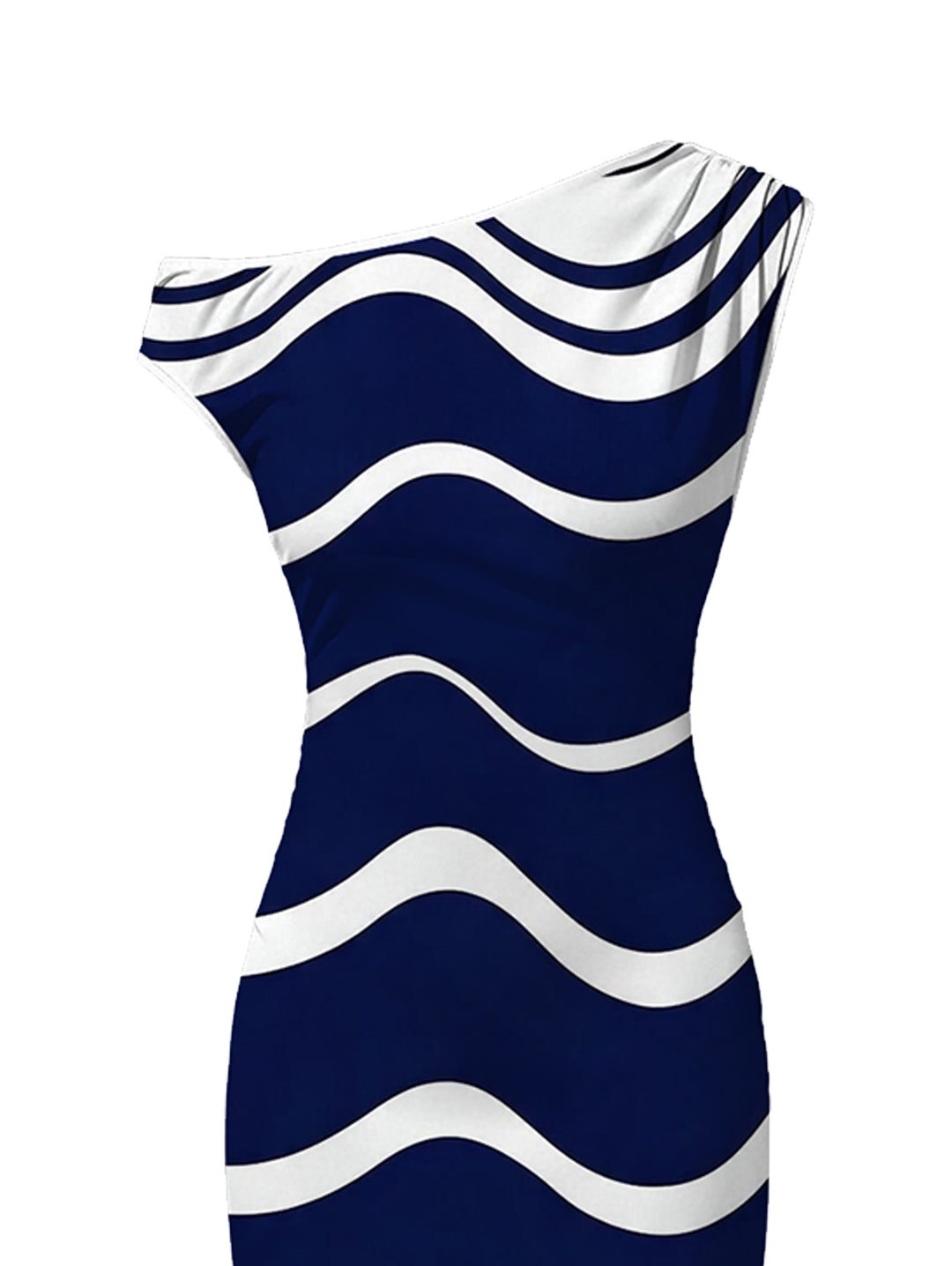 Colorblock Wave Striped Print Skew Neck Bodycon Dress
