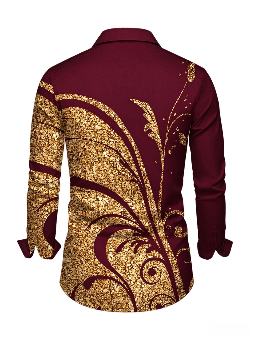 Men's Golden Scroll Vine Print Button Up Long Sleeve Vintage Shirt