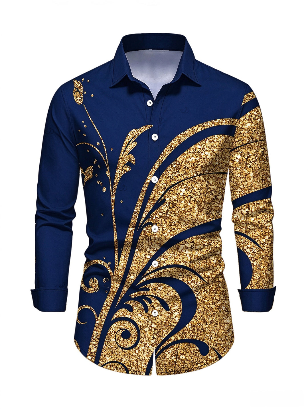 Men's Golden Scroll Vine Print Button Up Long Sleeve Vintage Shirt
