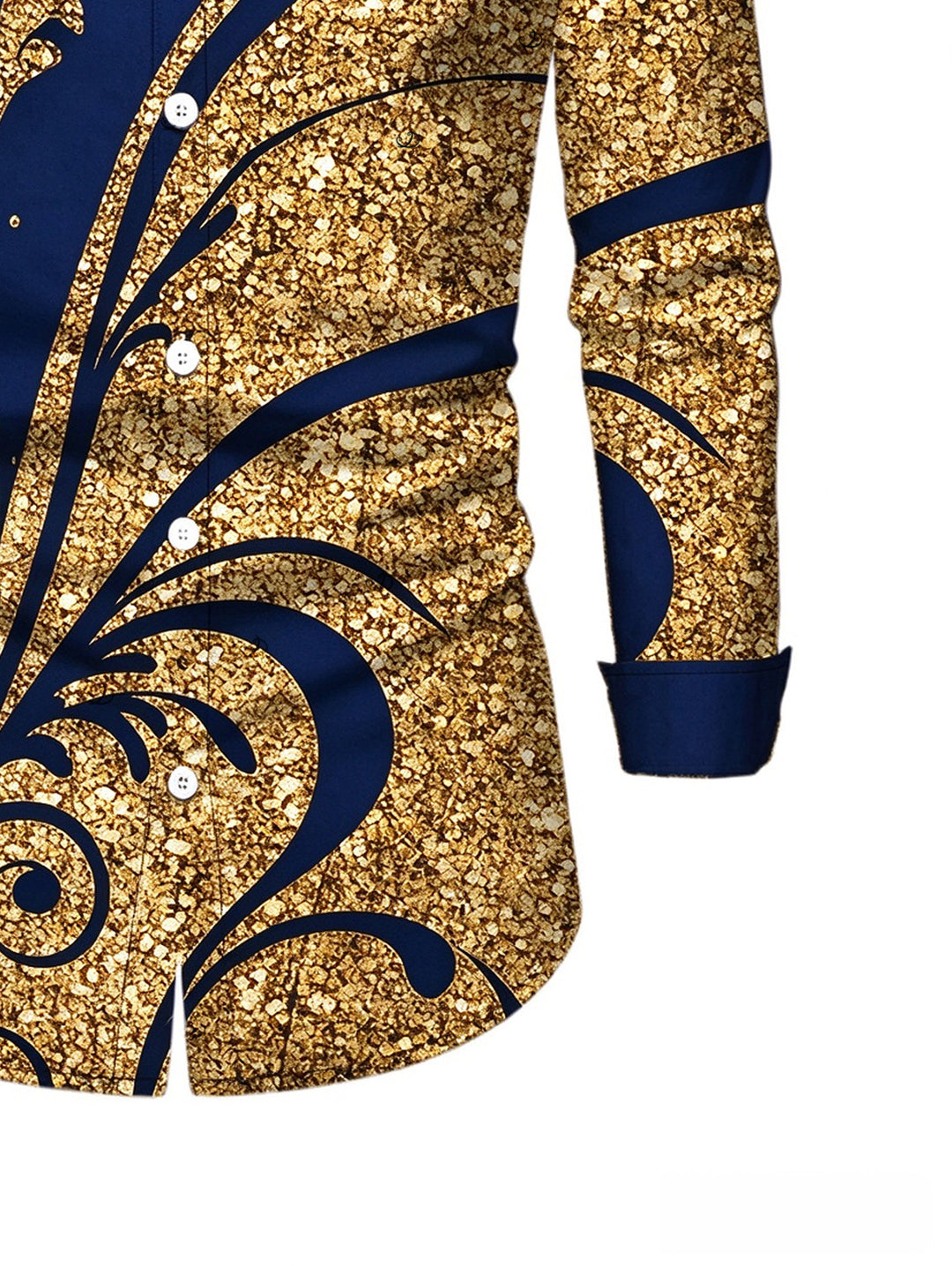 Men's Golden Scroll Vine Print Button Up Long Sleeve Vintage Shirt