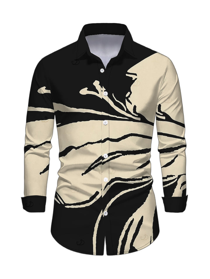 Men's Colorblock Abstract Ink Painting Print Button Up Long Sleeve Shirt