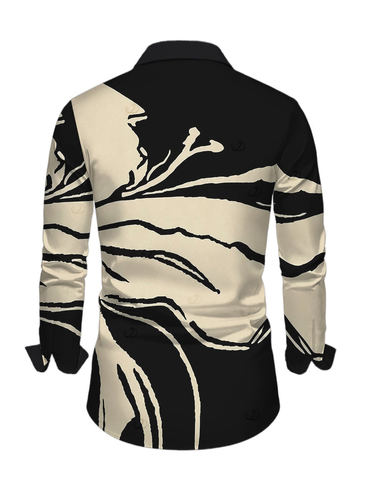 Men's Colorblock Abstract Ink Painting Print Button Up Long Sleeve Shirt