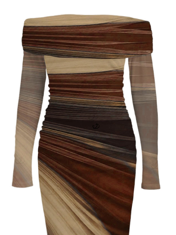 Tie Dye Print Off the Shoulder Ruched Mesh Panel Bodycon Elegant Party Dress