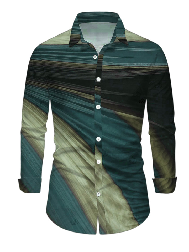 Men's Ombre Tie Dye Print Button Up Long Sleeve Shirt