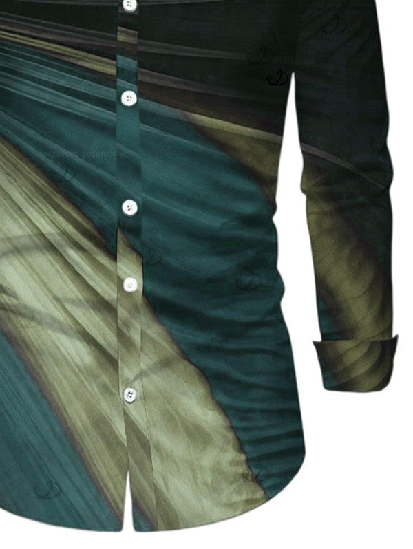 Men's Ombre Tie Dye Print Button Up Long Sleeve Shirt