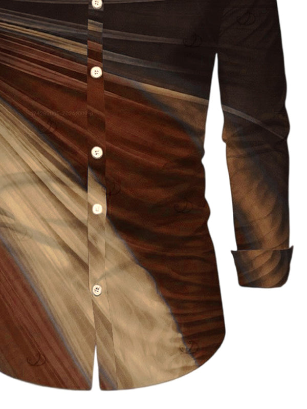 Men's Ombre Tie Dye Print Button Up Long Sleeve Shirt
