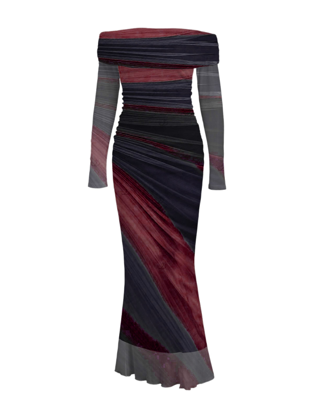 Tie Dye Print Off the Shoulder Ruched Mesh Panel Bodycon Elegant Party Dress